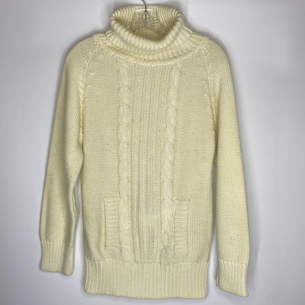 Vintage Le Solei Cable Knit Turtleneck Cream Sweater Size Large